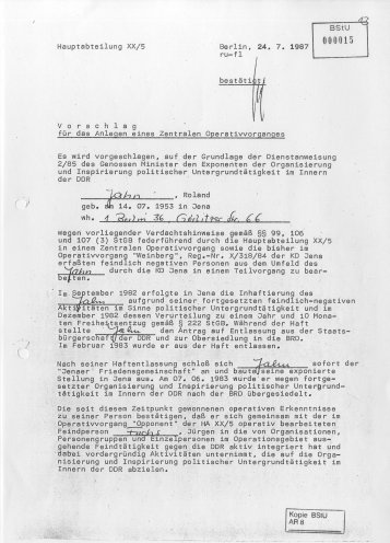 Das MfS verfolgt Roland Jahn auch in West-Berlin. Quelle: Bundesarchiv / Stasi-Unterlagen-Archiv, Seite 1 von 2