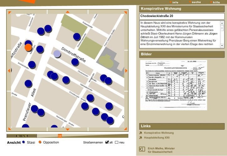 Interaktive Karte mit Stasi- und Oppositionsobjekten im Prenzlauer Berg (Design: Sandy Kaltenborn, www.image-shift.net)